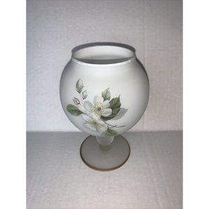 Frosted Glass Candle Holder  Hand Painted Magnolia Flowers Made In  Italy